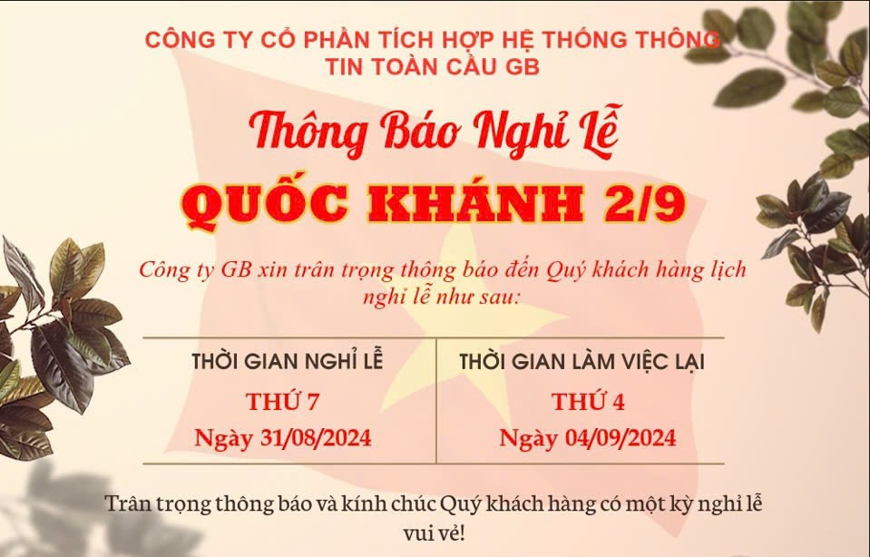 THÔNG BÁO NGHỈ LỄ QUỐC KHÁNH 02/09