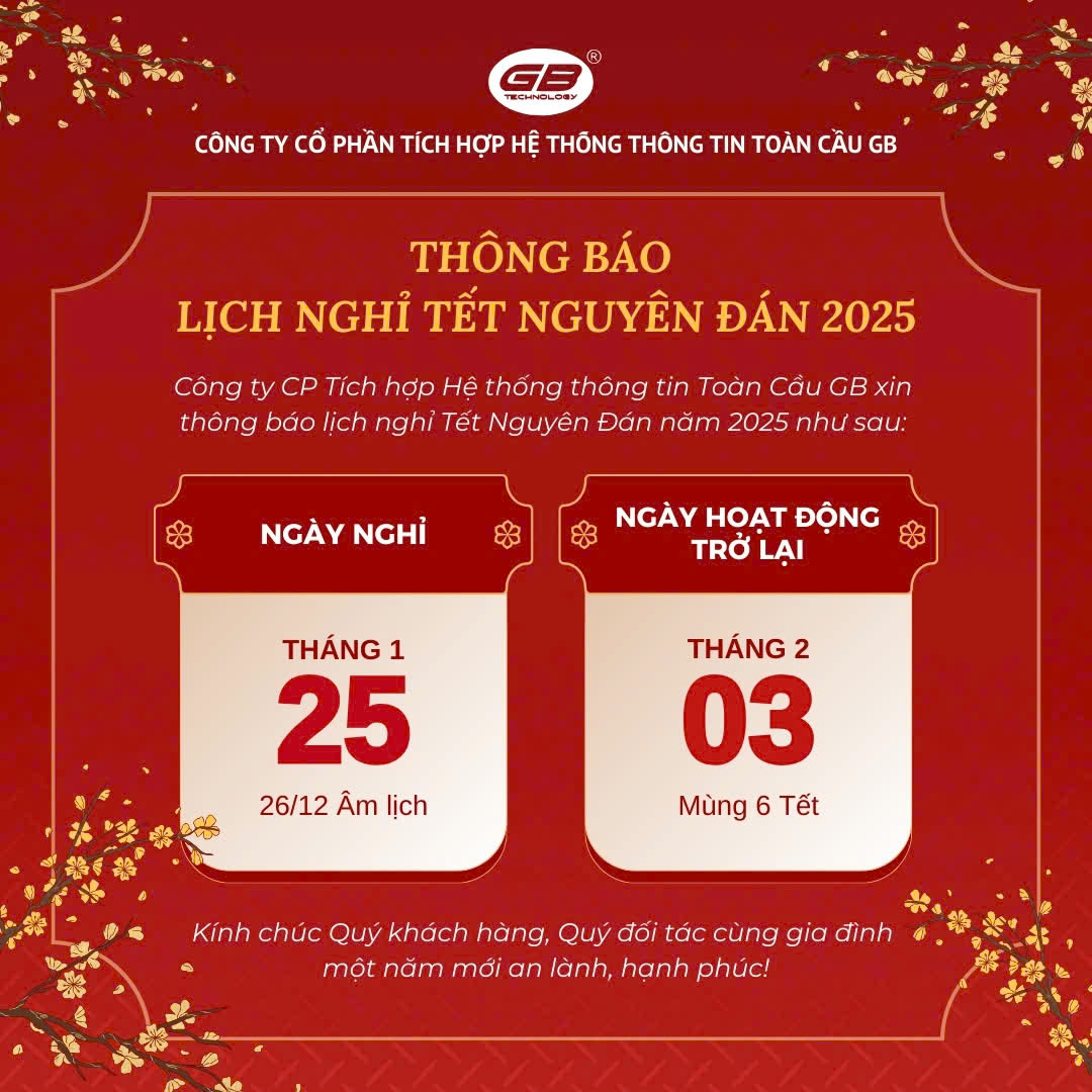 THÔNG BÁO NGHỈ TẾT NGUYÊN ĐÁN 2025